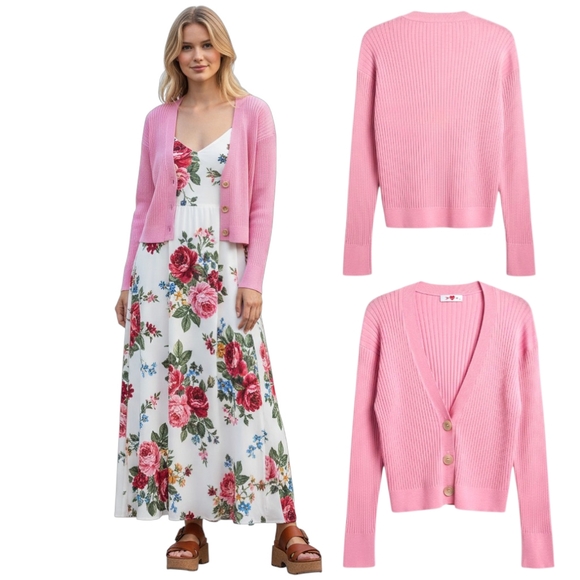 Fine Gauge Knit Sweater Cardigan w Mother of Pearl Buttons Size Large EUC - Picture 8 of 8